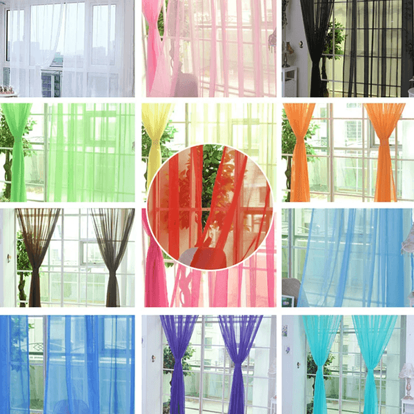 2Pcs/Set Solid Color Sheer Tulle Curtains Window Curtains Transparent Gauze Semi-see-through Sheer Curtain for Living Rooms Bedrooms 100x200cm