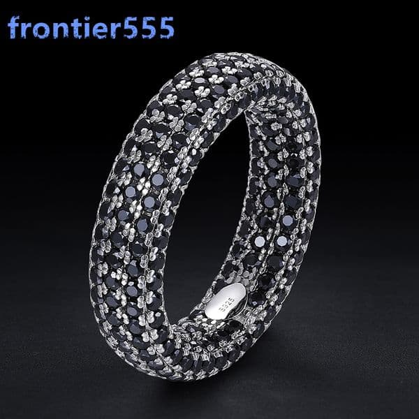 Rock Mens Jewelry Hip Hop Real 925 Sterling Silver Full Black VVS Moissanite Diamond Iced Out Stamp Finger Ring for Women Man