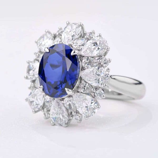 DEYIN Jewelry Oval Royal Blue Lab-Created Sapphire S925 Engagement Diopside Wedding Ring Classic Diamond Gift Band
