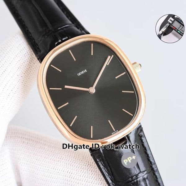 New 5738R-001 9015 Automatic Movement Mens Watch Black Dial Thickness 7.7mm 5738 Rose Gold Case Leather Strap Gents Wristwatches 68g