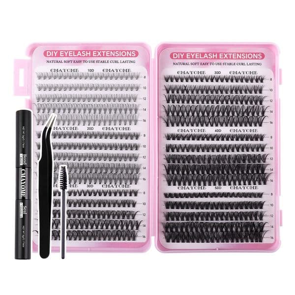 DIY Cluster Lashes Kit with Lash Bond and Seal Strong Hold Thick Fluffy Individual Eyelashes Natural Looking DIY Eyelash Extensions Easy Application
