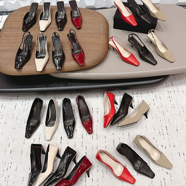 Free Shipping Women Dress Shoes Luxury Design Pumps Causal Sexy Mules Leather Slingback Shoes Square-toe Sling OutfitBack Outfit High Low Heels 1066