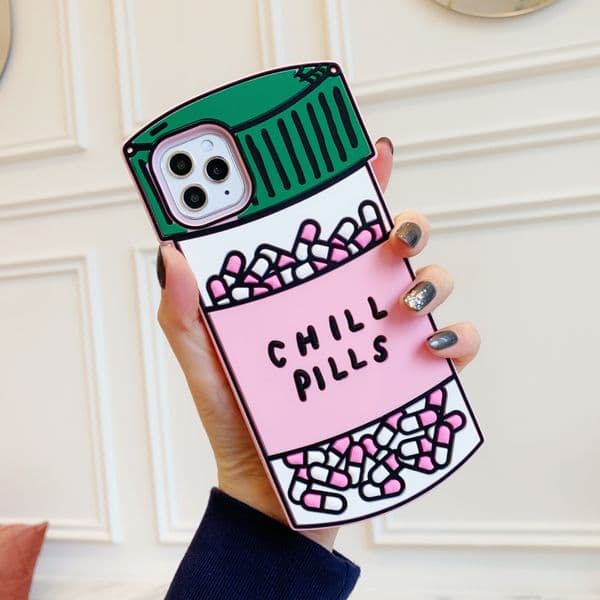 For IPhone case 17 16 Pro Max 15 14 Pro Max 13 12 11 3D Cartoon Chill Pills designer Phone Case Medicine Bottle Soft Silicone Cover