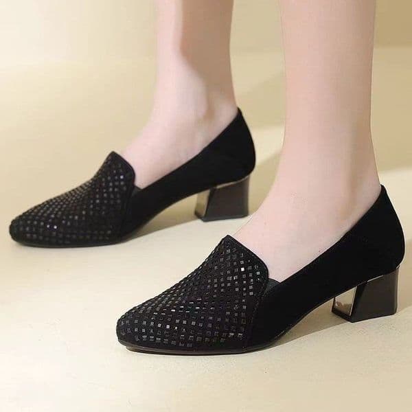 Ddmysports French Style Casual New Model Round Toe Slip On Women S Shoes Mid Heel Spring And Autumn Soft Soled Chunky Heeled Leather Outdoor