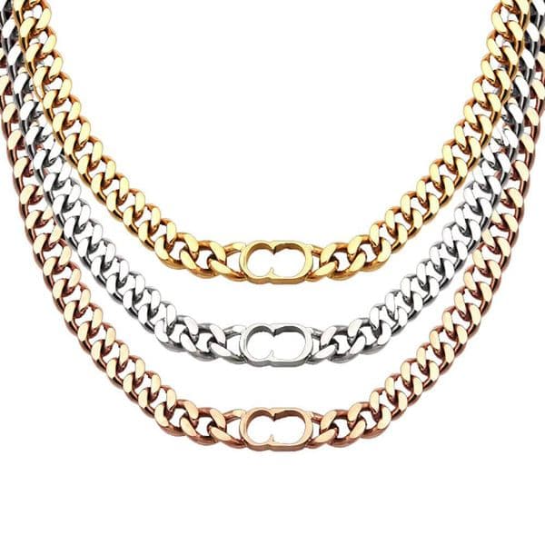 New Fashion 18K Gold Ladies Cuba Necklace Simple Stainless Steel Pendant D Jewelry Necklace