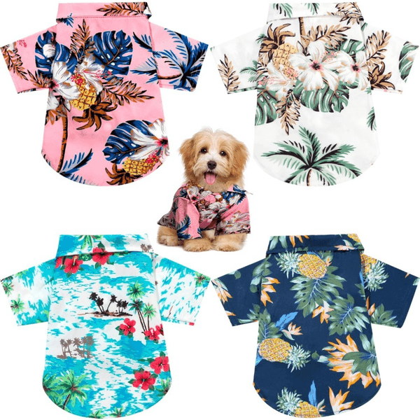 4 Pack Small Pet Summer T-Shirts, Hawaii Floral Style, Breathable Cool Dog Shirt Beach Seaside Puppy Clothes