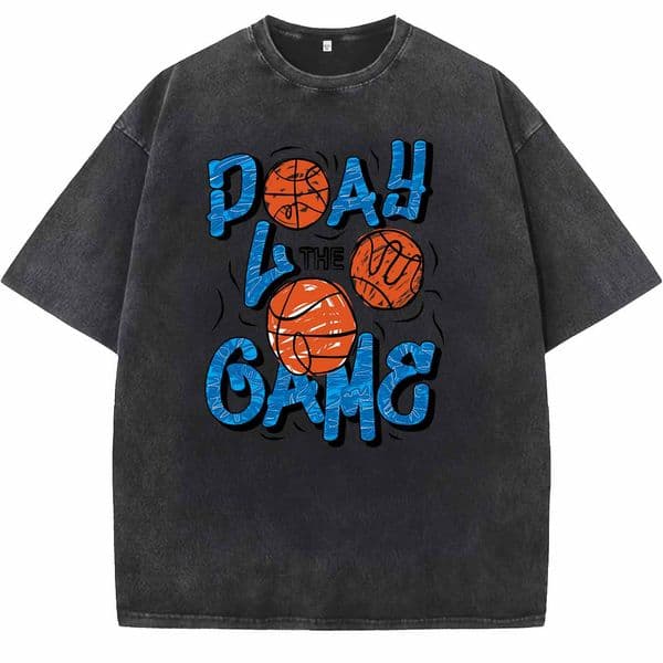 Vintage Washed Oversized Basketball Graphic T-Shirt, Men's Retro Love The Game Streetwear Tee