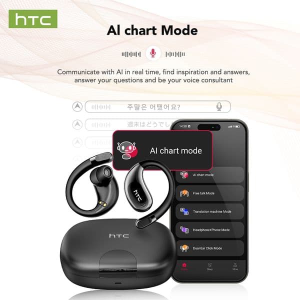 HTC NE22 AI Wireless Bluetooth 6.0 Headphones Over-Ear Earbuds Long-Lasting Battery Noise Reduction Game Mode Earphone