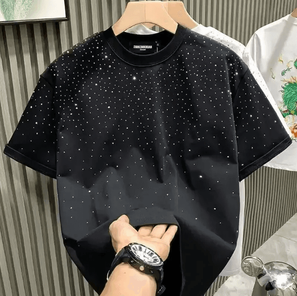 Summer Rhinestone Rivet T shirt For Men Clothing Round Neck Casual t shirt Designer Fashion High Street Mens Summer Short Sleeves hoodie graphic tee polo shirts