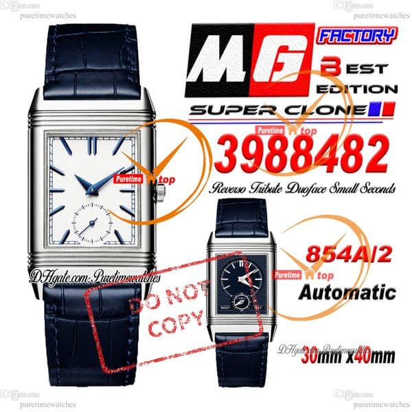 Classic Duoface Small Seconds A854A Automatic Mens Watch 3988482 MGF Steel Case White Black Stick Dial Leather Strap CHS Puretimewatches Reloj Hombre