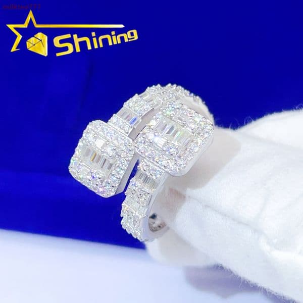 Wholesale Price baguette Diamond Hip Hop Men Gold Plated 925 Sterling Silver Pass Diamond Testermoissanite Iced Out Ring