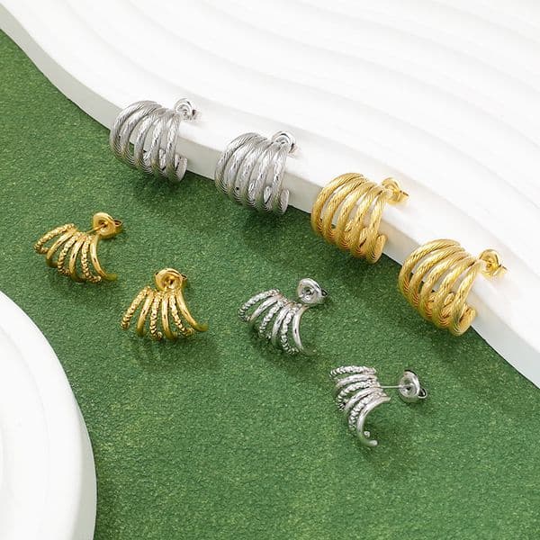style geometric multi-layer gold-plated fashionable and versatile titanium steel earrings, trendy stud earrings for women