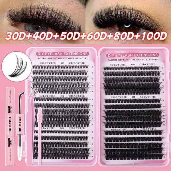 Fluffy Wispy Lash Clusters D Curled DIY Eyelash Extension Kit with Lash Bond and Seal Strong Hold Handmade Reusable DIY Segmented Eyelashes