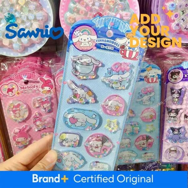 Cartoon Sanrio Hello Kitty 3D Shake Water Sticker Kuromi Cinnamoroll My Melody Crystal Decoration Handbook Student Stationery Luxury Goods