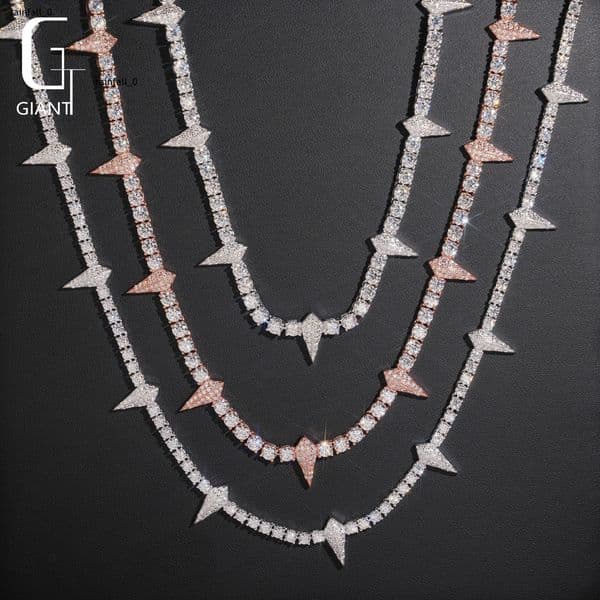 New Design Iced Out Tennis Necklace Silver Vvs Moissanite Hip Hop Jewelry Moissanite Diamond Chain Rhodium Plated GRA Certified