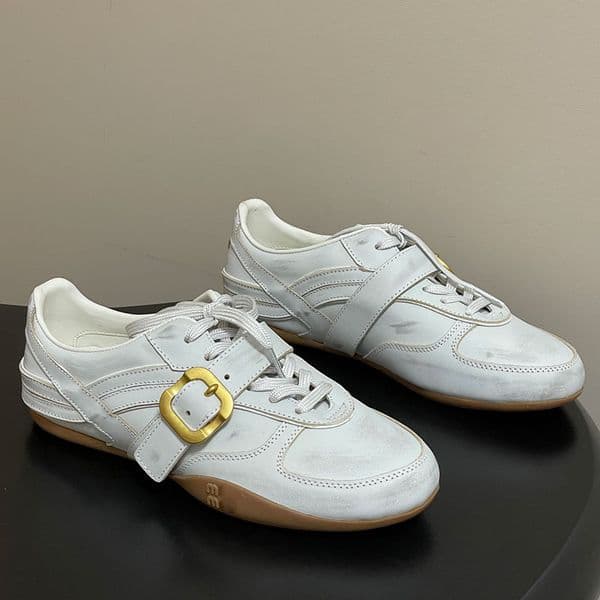 Gymnasium Leather Sneakers With Strap And buckle 5E549E Designer Laced Closure Sneaker Womens Strap Bucket Casual Shoes Leather Lining TPU Sole