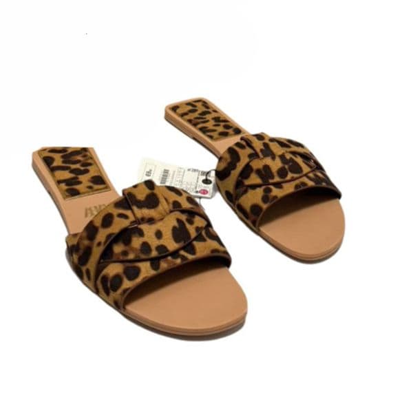 Women's Flat Leather Sandals One Strap Open Toe Backless Beach Shoes Outdoor Lazy Comfortable