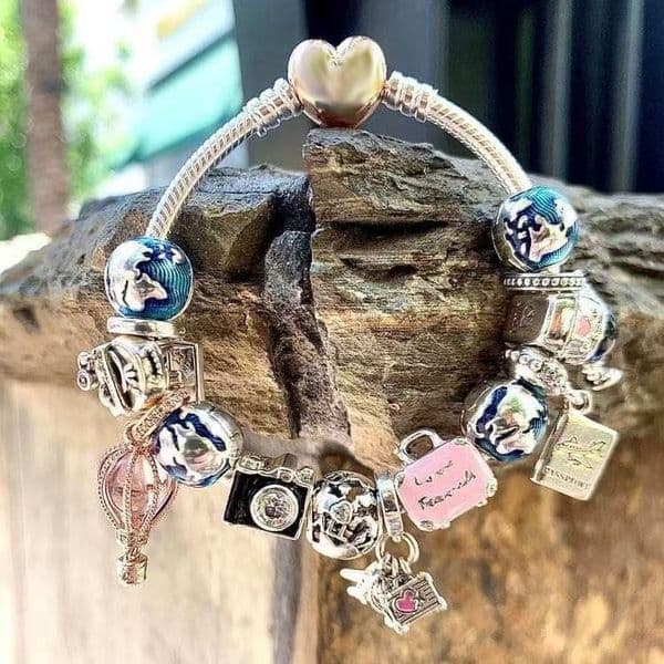 Designer Fashion 925 Style Pendant Bracelet DIY Charm Bracelet Stainless Steel Fashion Keychain Heart-shaped Bracelet Gift Natural Elements