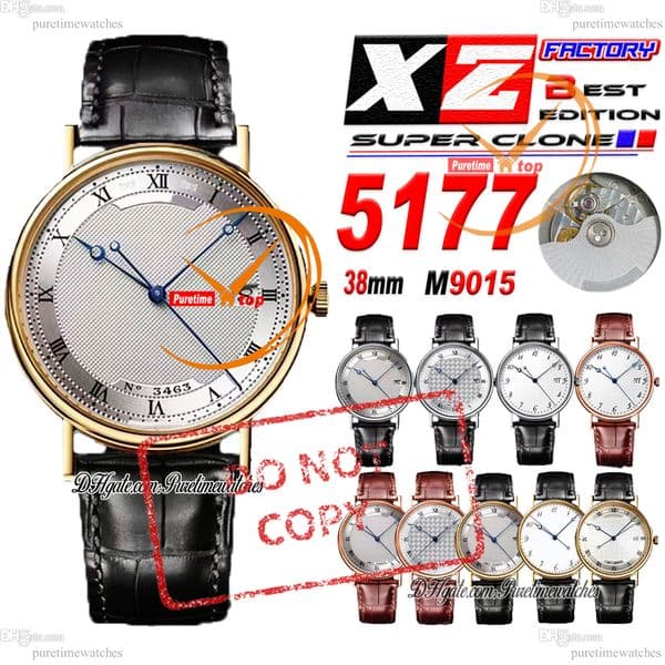 Classique 5157BR 777Q Automatic Mens Watch XZF 38mm Yellow Gold White Blue Dial Black Arabia Number Markers Leather Strap Puretimewatches CHS Reloj Hombre A03