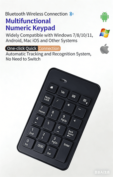 Bluetooth Wireless Numeric Keypad, 23 Keys Portable Number Pad with Office Shortcut Keys, Silent Financial Accounting Keyboard for Laptop PC Desktop Notebook