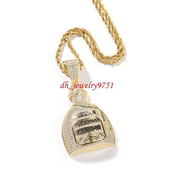 New Fashion Wine Bottle Pendant With Moissanite Full Diamond Inlay Hip-hop Sweater Chain Pendant Necklace