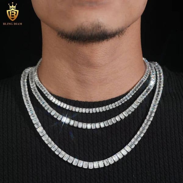 3x5mm 4x6mm 5x7mm Hip Hop Jewelry 925 Silver Iced Out Tennis Chain Bracelet Necklace Emerald Cut Tennis Chain