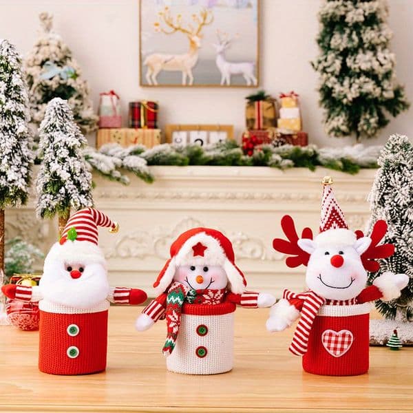 Christmas Atmosphere Knitted Plush Apple Gift Box Reindeer Santa Claus Doll Christmas Eve Fruit Box