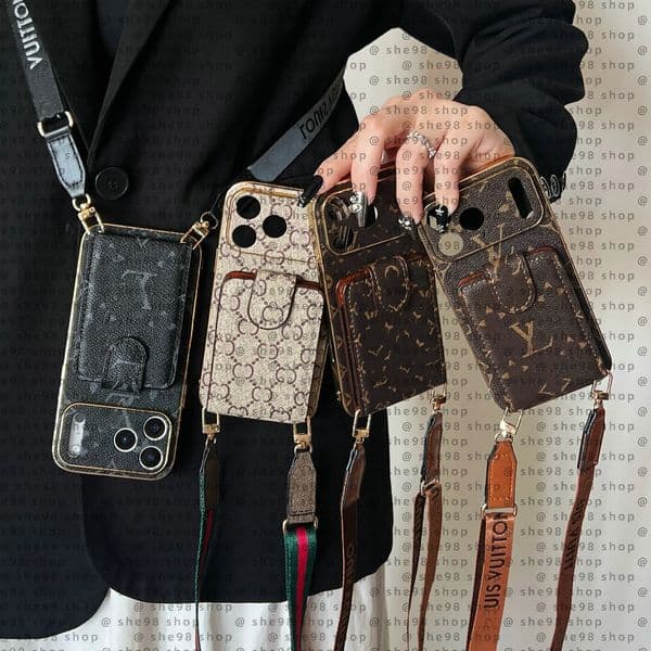 Designer Wallet Chain iPhone 17 Max 16 Pro 15 14 Plus 13 Luxury Case with Card Holder for Women Men Gift Shockproof Leather Phone Cover