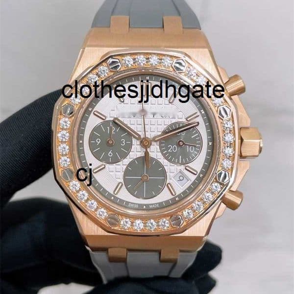 Watches Luxury RoyalOak 26231 Rose Gold Original Diamond 37mm Diameter Chronograph Automatic Mechanical Womens Watch qtcjgoods