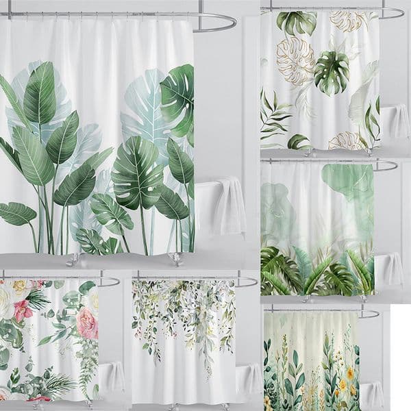 180x180cm Tropical Greenery Leaf Bathroom Shower Curtain Watercolor Flower Leaves Green Plants Printed Bath Curtains With Hooks