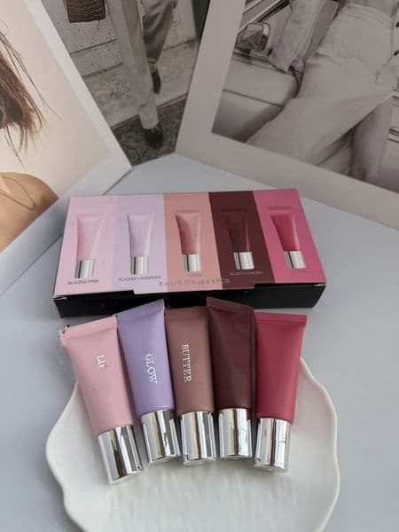 5pcs /set Lip Gloss Travel Set 5ml*5 Silky Smooth Non-Greasy Texture Vibrant Color Rendering Portable for Daily Touch-Up & Holiday Gift