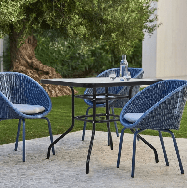 32" Glass Steel All Weather Outdoor Dining Table Black