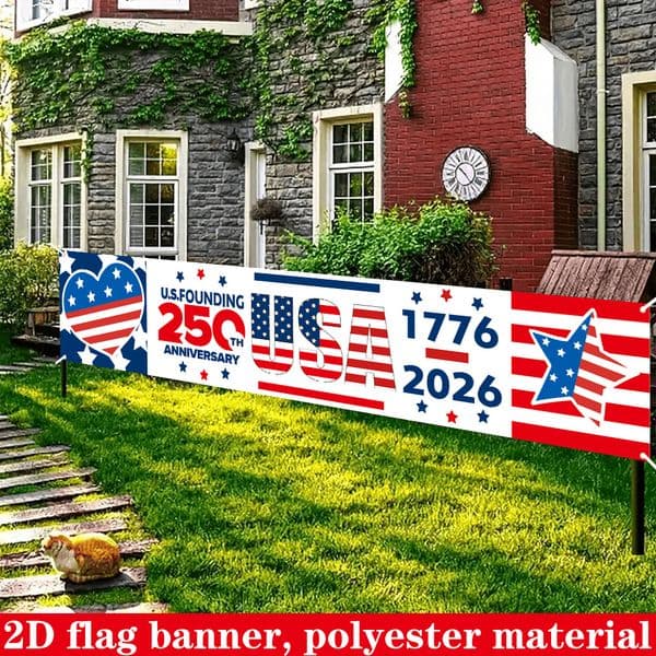 Custom USA 250th Anniversary Banner 45x200cm Patriotic Party Decor Outdoor Banner 100D polyester heat-cut edges