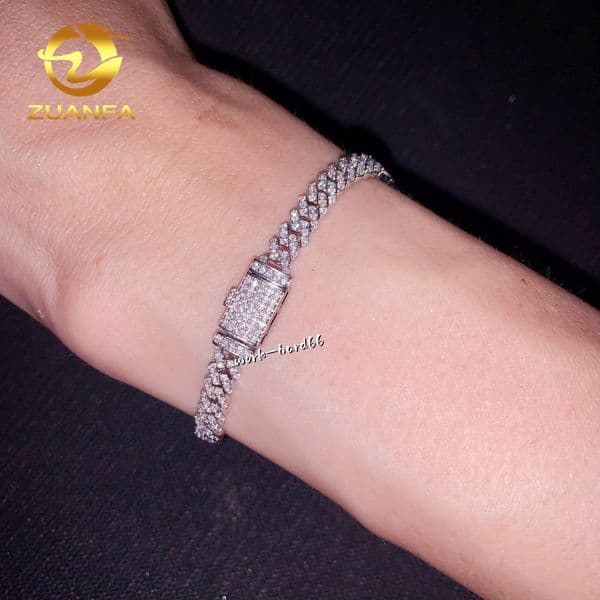 5mm Moissanite Chain Cuban Links One Row Prong Chain Pass Diamond Tester 925 Silver Cuban Link Chain Necklace
