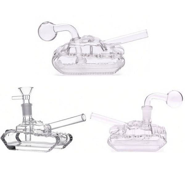 Newest Creative Design Tank shape hookah Glass water bubbler smoking tobacco pipe Clear glass oil burner bong with 14mm glass bowl