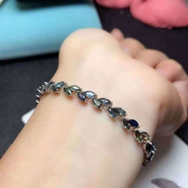 Hot Sale 925 Sterling Silver Adjustable Hand Chain Natural Sapphire Gold Plated Classic Style Low MOQ Wholesale Jewelry Bracelet