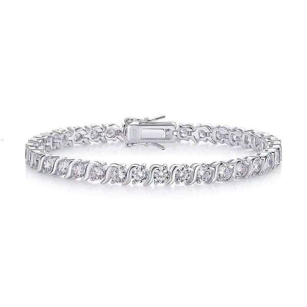 S925 Fine Silver Plated 18K White Gold Round Moissanite GRA Eight Character Buckle Full Luxury Diamond Bracelet 0.3CT