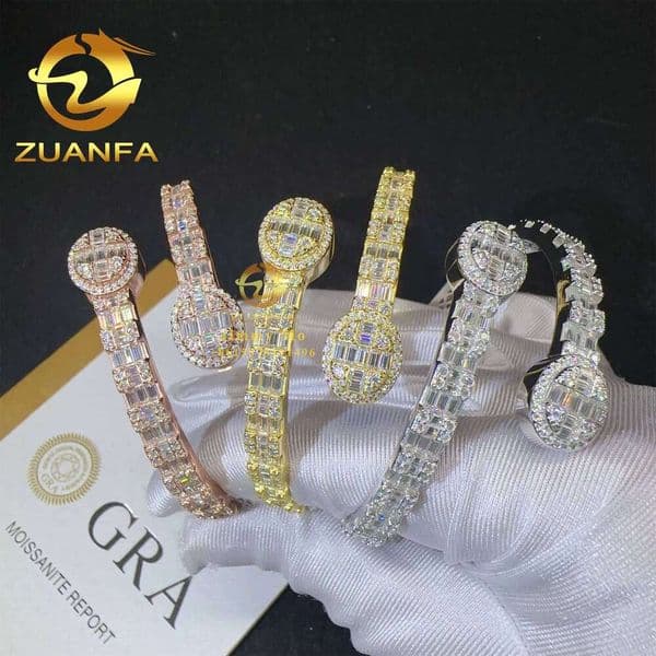 Promotion Price Pass Tester 925 Silver Iced Out Hip Hop Jewelry Baguette Moissanite Diamond Oval Shape Bracelet Bangles
