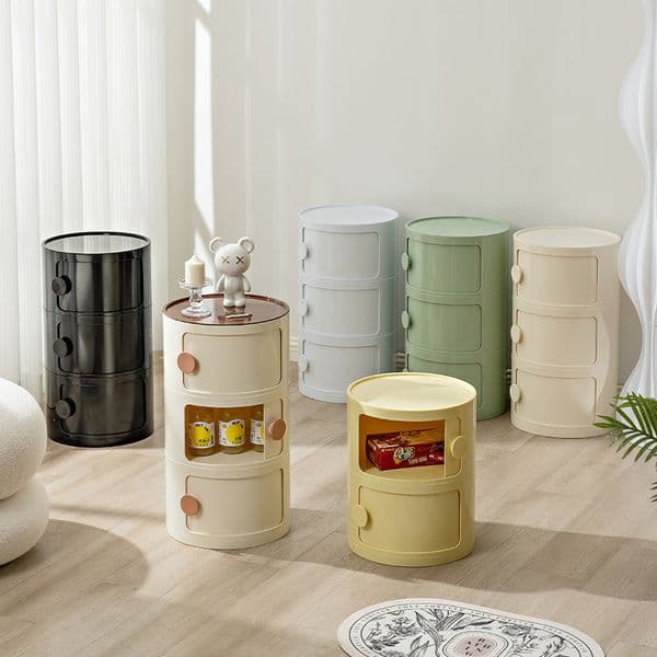 Nordic round home bedside table, simple and creative bedroom storage cabinet, trendy plastic ins-style sofa side cabinet