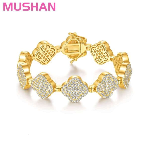 MUSHAN Factory GRA Certificate Moissanite Diamond Flower Charm Jewelry Bracelet Four Leaf Clover 925 Silver Bracelets