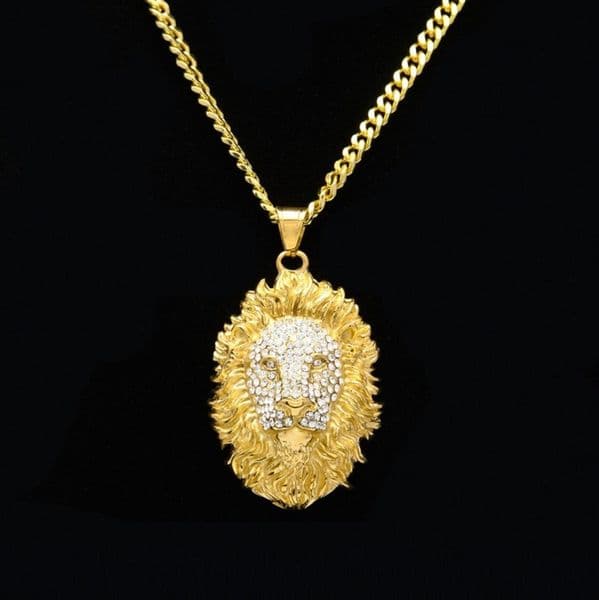 Mens Iced Out Pendant Hip Hop Necklace Jewelry New Fashion Gold Lion Head Necklaces