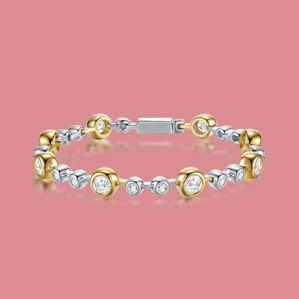 Different Stones Moissanite Sterling 925 Silver Two Tone Plated GRA Certificate Women Fine Jewelry Bracelet