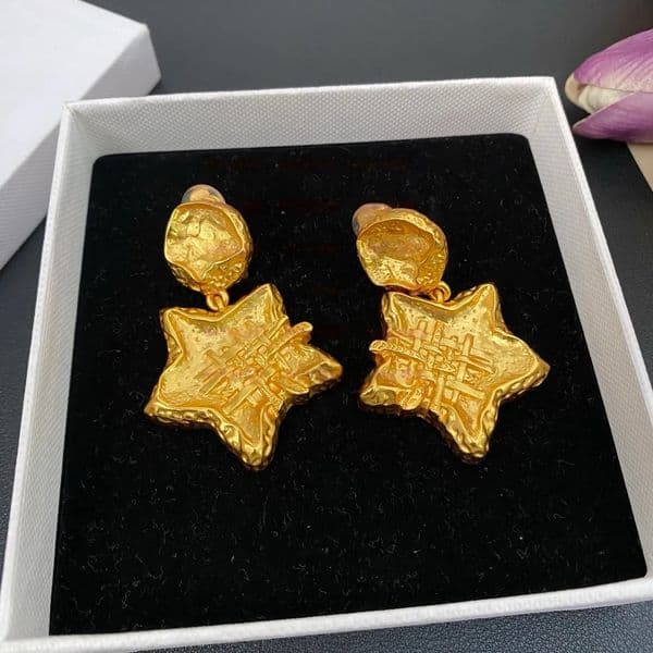New Designed women Ear Clamp earrings Irregular crystal round exaggerated brass lava pleated texture ear clip Designer Jewelry Gold Star Eardrop