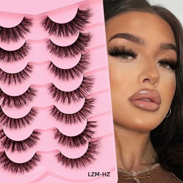 False Eyelashes - 3D Natural Look Fluffy Volume Lashes, Reusable Soft Cat Eye Strip Lashes with Lightweight & Wispy Finish, 7 Pairs Multipack Eyelash Extensions