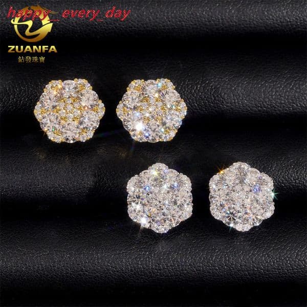 Unisex Hip-Hop Earrings S925 Silver Inlaid with Moissanite Flower Studs Best Seller