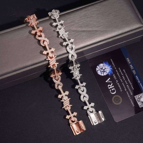 Trendy 925 Silver Wire Bracelet Moissanite Hip Hop Jewelry Iced Out Cuban Link Chain Cross