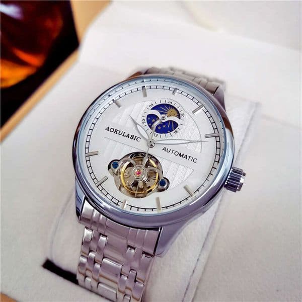 Designer watches Augustus Men's Semi-Automatic Mechanical Watch Waterproof Moon Phase Tourbillon Skeleton Wristwatch High-quality fashionable business watch