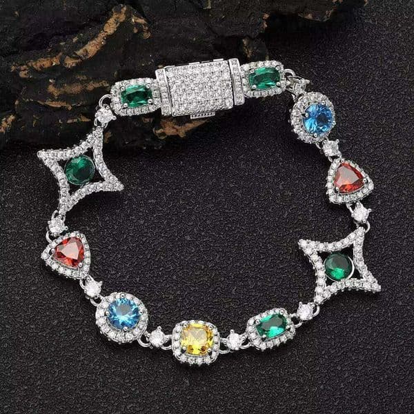 High-End Hip Hop 925 Silver Jewelry Colorful Gemstone Bracelets Fashion Accessories with High Quality VVS Moissanite Bracelet