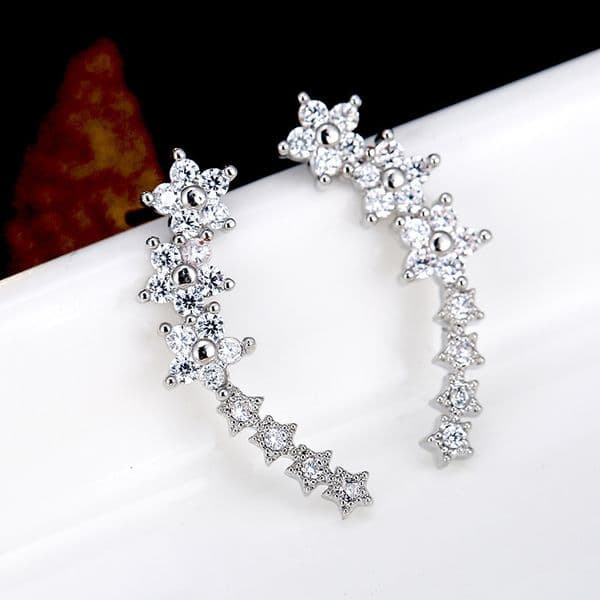 Temu's best-selling S925 sterling silver high-end star earrings, simple and elegant ear cuffs, flower earrings