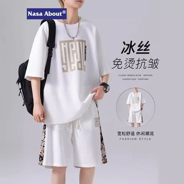 Bestseller Bestseller NASA New Chinese Style National Trend Printed Short T-Shirt For Men Summer Thin Casual Sports Ice Silk Set Shorts Half Sleeve Ddmysat Ddmysat